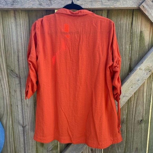 John Mark Boho Loose Fit Orange Casual 1/2 Button Down Blouse - Picture 7 of 7